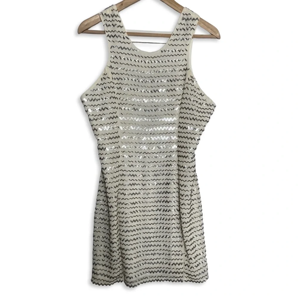 NWT PARKER Ivy Off-White Silver Beaded Mini Dress - Picture 4 of 11